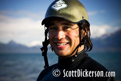 Kitesurfer Tom Fredericks in Homer Alaska.