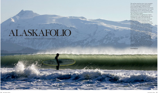 Alaska surfing photo copyright Scott Dickerson. Magazine layout copyright \"The Surfer\'s Path\"