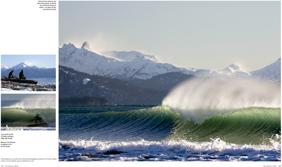 Alaska surfing photo copyright Scott Dickerson. Magazine layout copyright \"The Surfer\'s Path\"