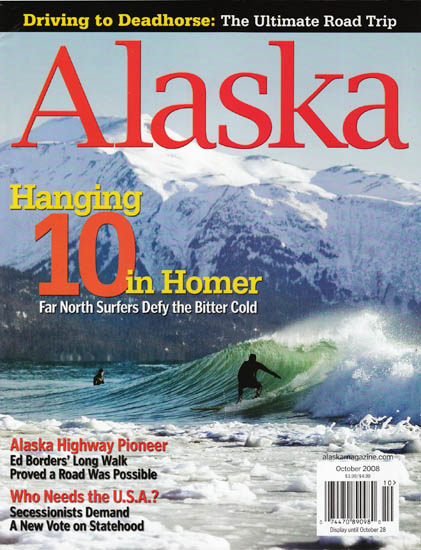 Cover of Alaska Magazine - Alaska surfing photos by Scott Dickerson