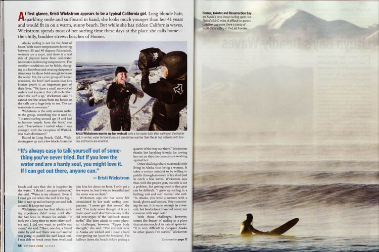 Alaska surfing photos by Scott Dickerson in Alaska Magazine.