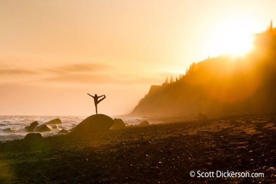 Stephanie Haynes (Anahata-Alaska.com) practicing Yoga at the edge of Cook Inlet