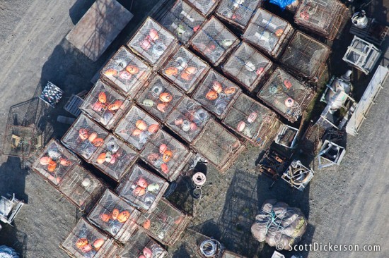 Aerial of crab fishing pots