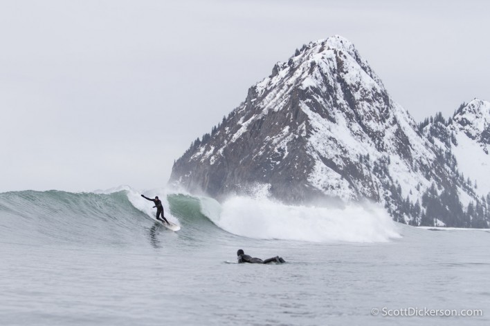 Mike McCune surfing Alaska