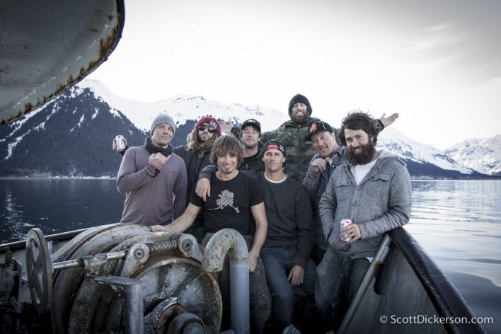 Brothers on the Run crew aboard the m/v Milo on a surf trip in Alaska.