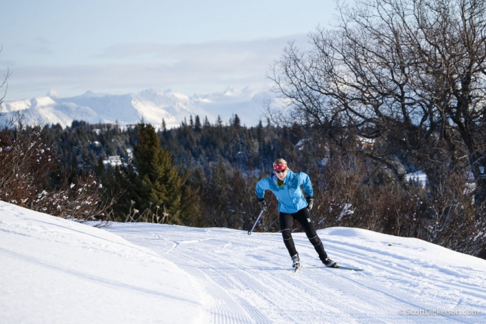 Erika Klaar nordic skiing in Homer, Alaska.