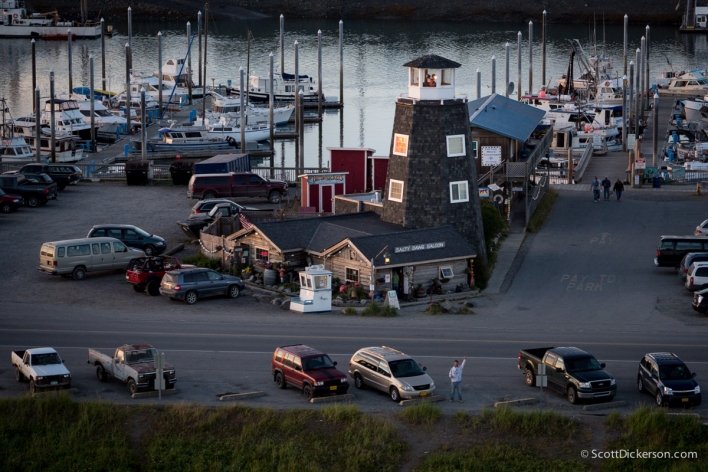 Aerial photo of Salty Dawg Saloon on the Homer spit. Homer, Alaska.