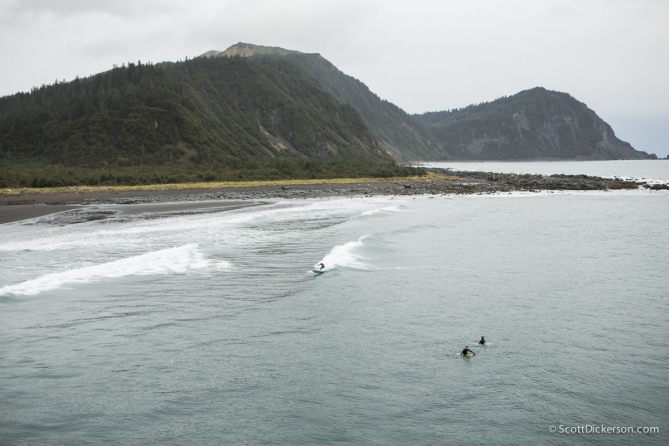 aerial of surfing in Alaska