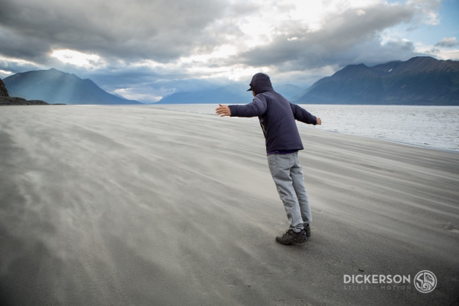 Patagonia kitesurfing ambassador Jason Slezak feeling the wind in Turnagain Arm Alaska.