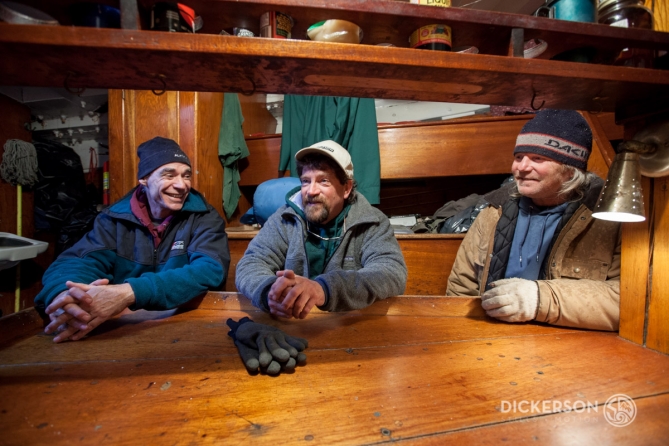 Winter surf trip aboard a commercial fishing boat in Alaska.