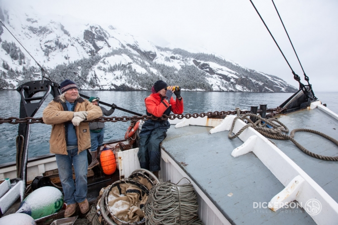 Winter surf trip aboard a commercial fishing boat in Alaska.