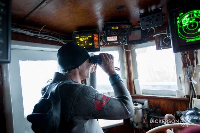 Winter surf trip aboard a commercial fishing boat in Alaska.